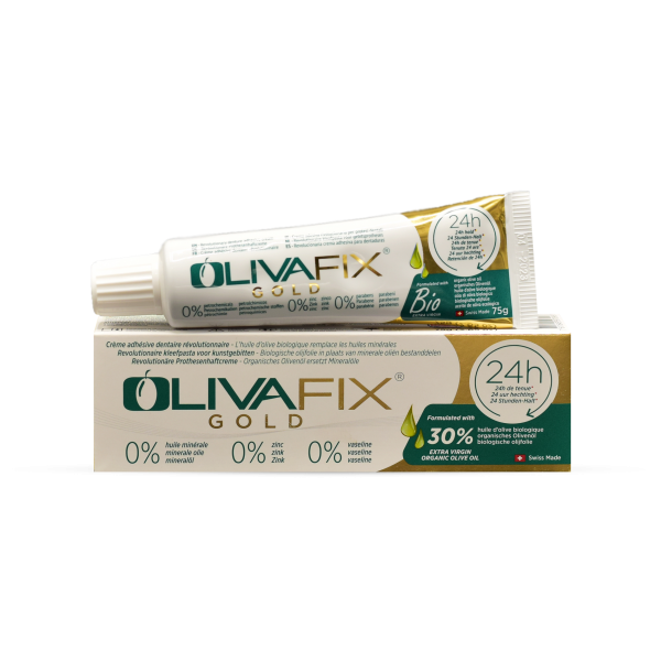 OlivaFix® Gold Dental Adhesive Cream, 75g Containing 30% Organic Olive Oil